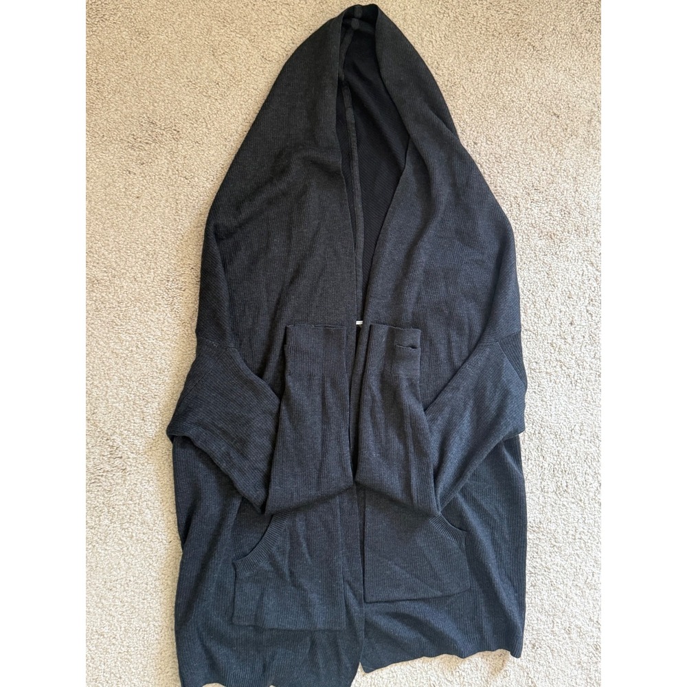 Lululemon Cabin Yogi Wrap Cardigan Gray Hooded Open Front Sweater Thumbhole